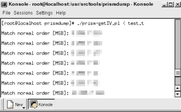 Prismdump displaying the packets