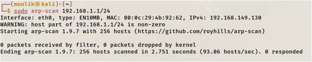 sudo arp-scanning ipaddress/port