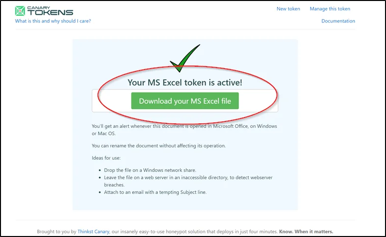 created a ms excel token