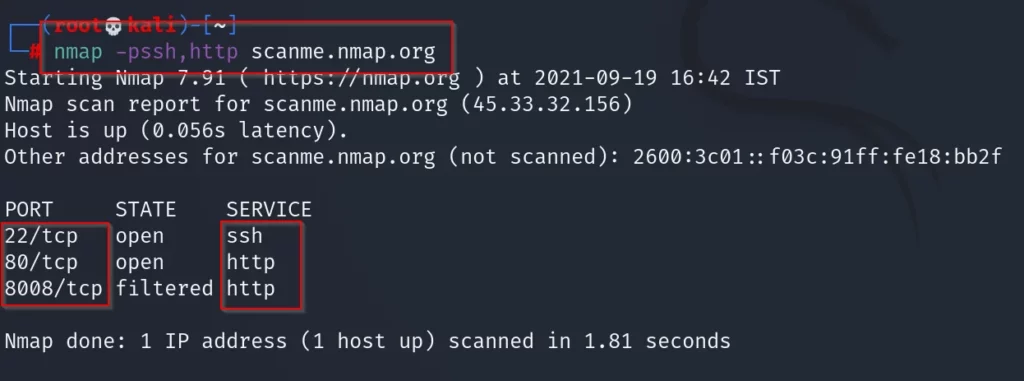 typing the target itself like ssh or http and so on nmap