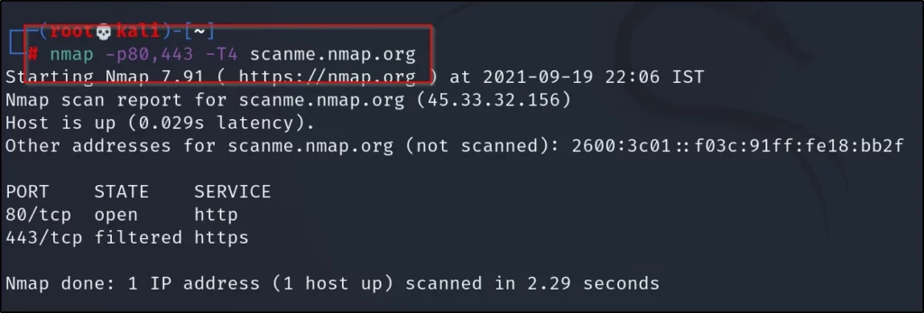 speed in the nmap